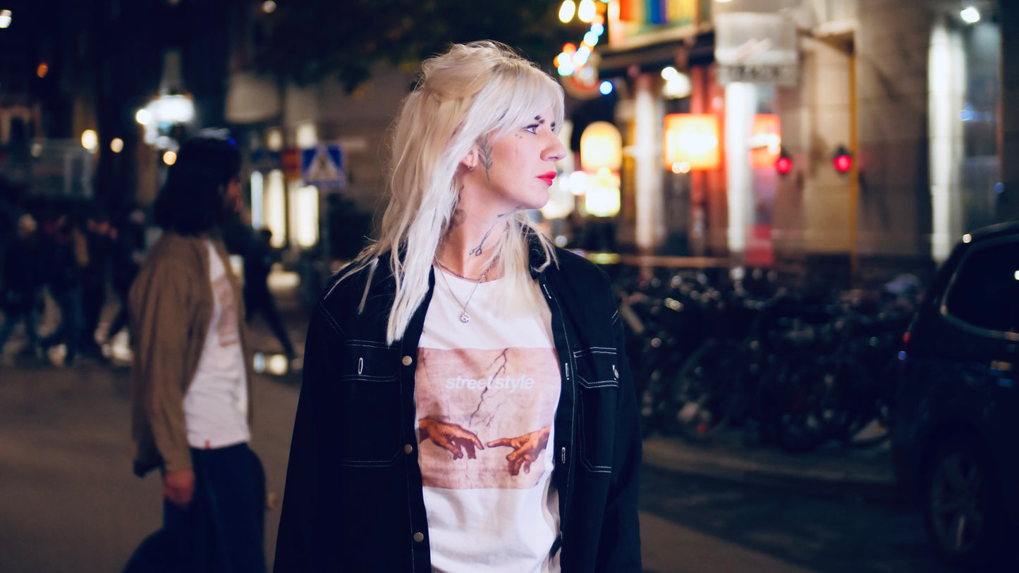 Street Style Holding Hands SS T-Shirts White