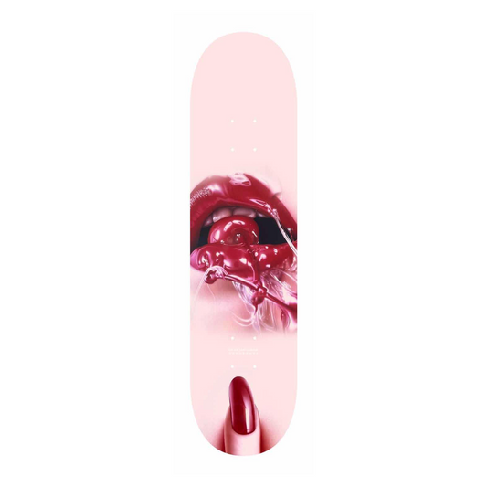 The Evisen Team "Finger Cherry" skateboard deck is a vibrant and playful addition to any skater's collection. Featuring a unique graphic that showcases Evisen's signature artistic style, this deck combines creativity with performance. Made from high-quality 7-ply maple, it delivers excellent durability and responsiveness, making it perfect for street skating and technical tricks. With its balanced dimensions, the "Finger Cherry" deck offers both stability and maneuverability, ensuring a smooth ride.

Stand 